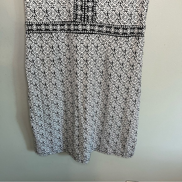 Talbots White & Black Medallion Print Sleeveless Tank Split Neck Midi Dress Sz L - Picture 7 of 11